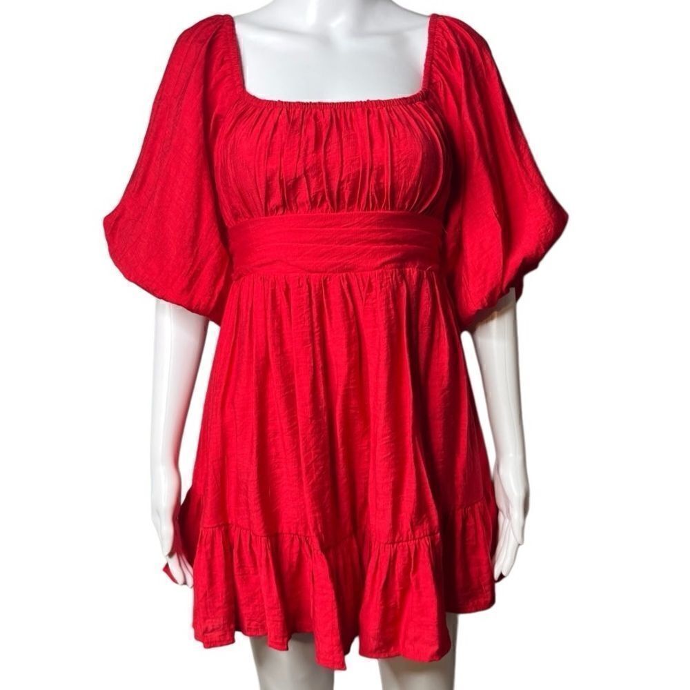Angel Biba Puffy Sleeve Ruffle Mini Dress Red Size Small